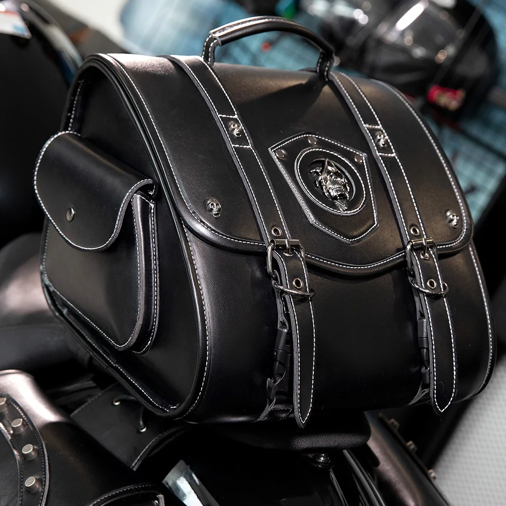 Retro badge motorcycle tail bag, modified large-capacity rear seat storage bag