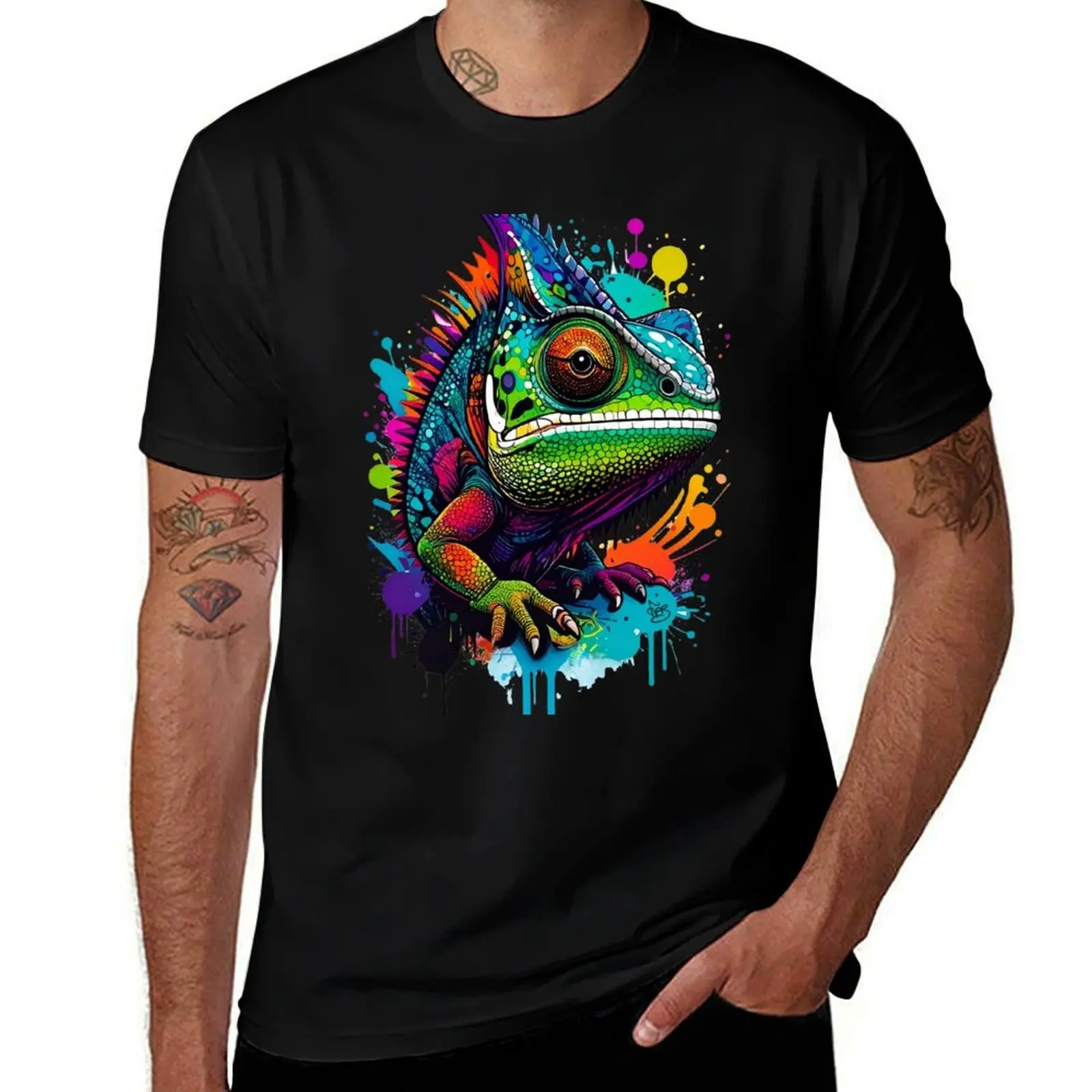 

Psychedelic Chameleon Splash T-Shirt sports fans summer top korean fashion fruit of the loom mens t shirts