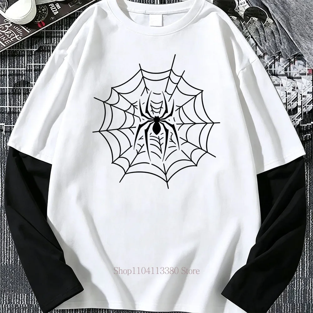 Herren Spider Y2K Print Grafik Fake Two Langarm-T-Shirts Mode Gothic Retro Lässig Locker Fake Two Langarm-T-Shirt – Detail 4