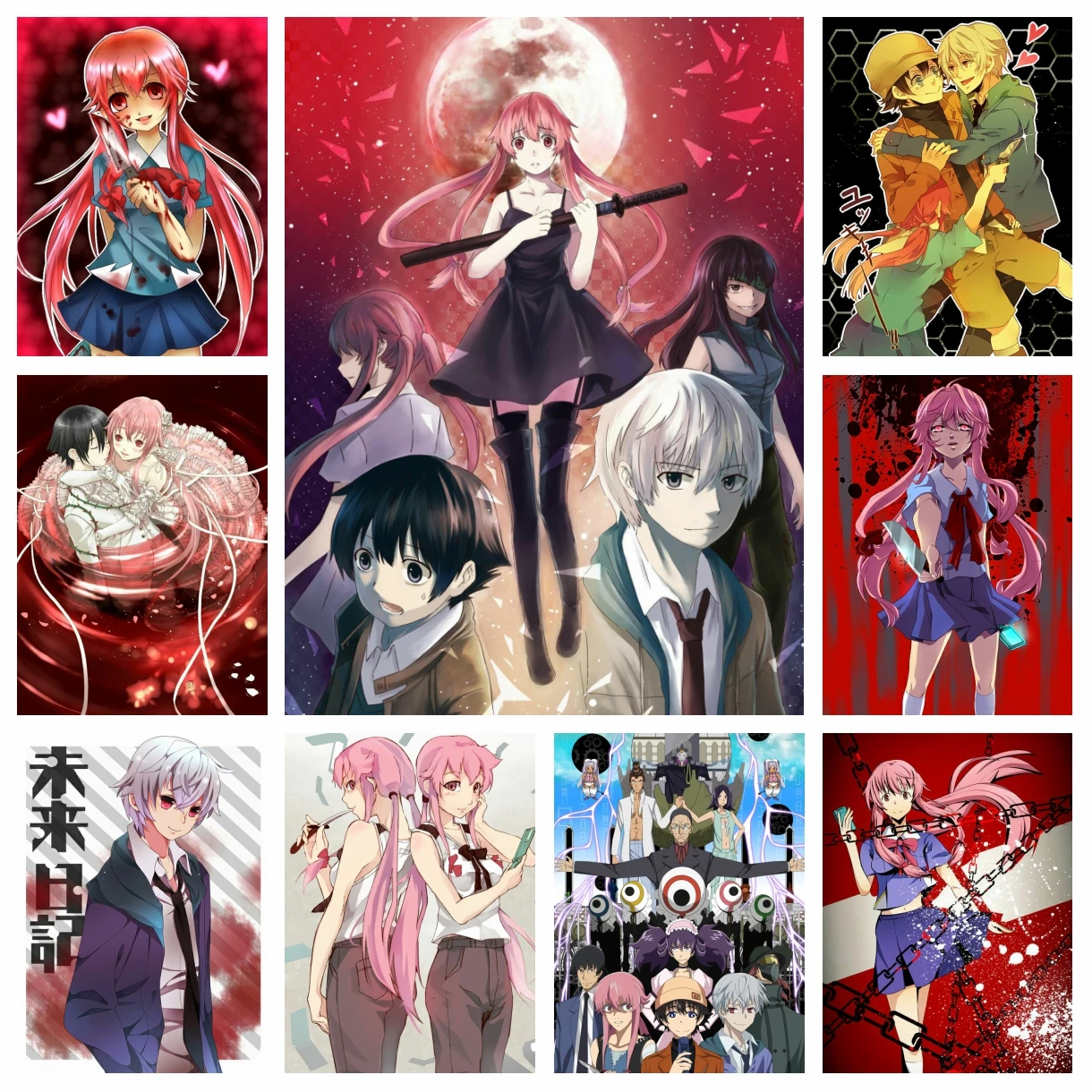 Full Drill Japanese Anime Future Diary Diamond Rhinestone Painting Mirai Nikki Cross Stitch Embroidered Picture Mosaic Home Deco