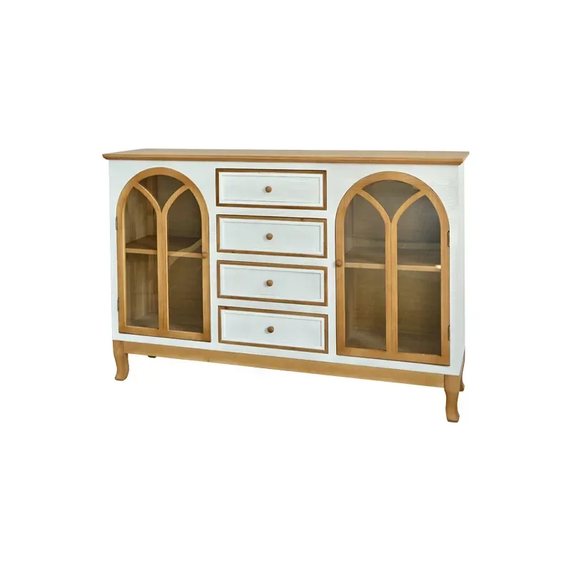 Retro living room entry white arched with drawers double open high-end cabinet door removable foot storage entrance cabinet