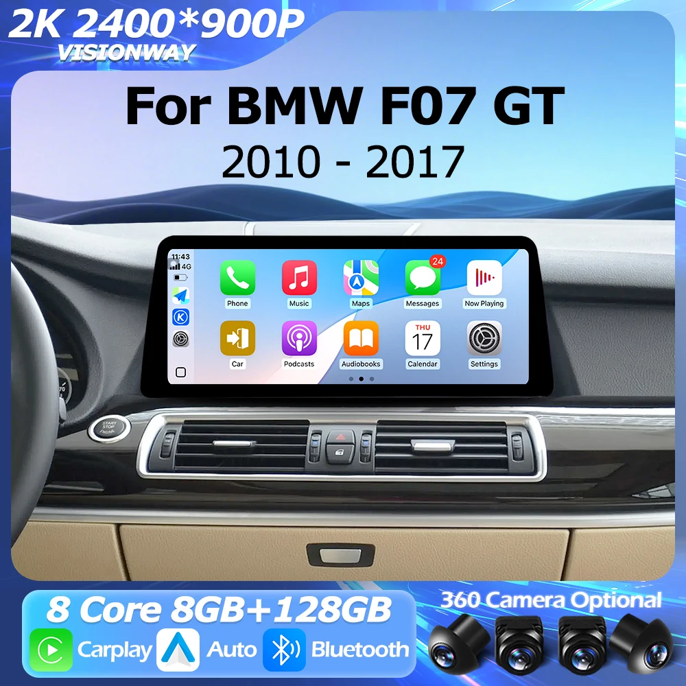 Android 16 QLED 2400*900P For BMW 5 Series F07 GT 2010-2018 CIC NBT System Car Radio Auto Wireless Carplay Multimedia Player BT