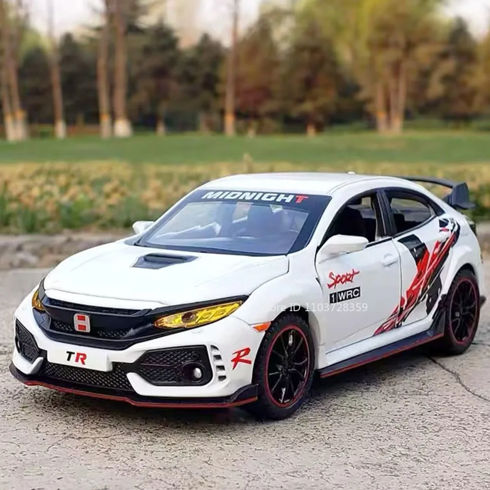 

1:32 CIVIC TYPE-R Toy Car Models Alloy Diecast Mini Vehicles Sound Light Doors Opened Pull Back Ornament Toys for Children Gifts