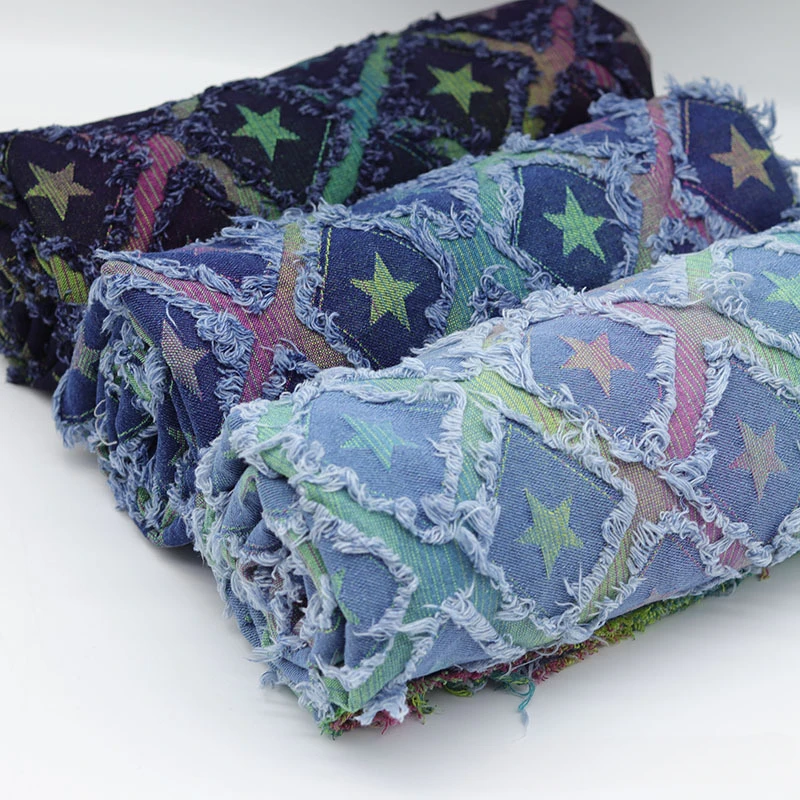 

Красочная джинсовая жаккардовая ткань со звездами, роскошная ромбовидная сетка, куртка с цветочным узором, брюки, одежда, сумка для багажа, дизайнерские ткани