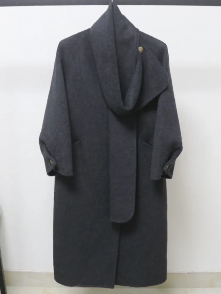 ZMEENNA Hellgrüner, wendbarer langer Mantel aus Wollmischung für Damen mit Kragen, elegante und warme Winteroberbekleidung ZM4082