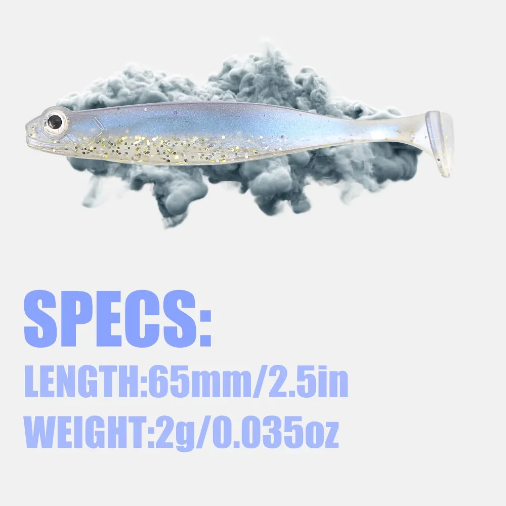 B&U Soft lure Shad T-tail 6.5cm Pike Zander Predator Fishing 3d eyes Fishing lures