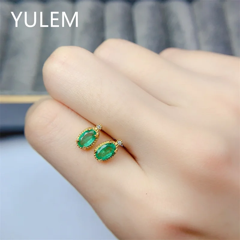 YULEM Elegant Natural Emerald earring 925 Sterling SilverFine Jewelry Gemstone 4x6mm Women Birthday Party Gift