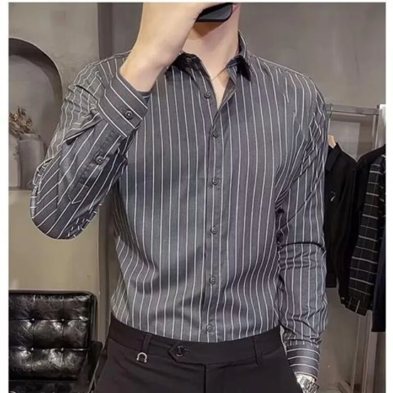 2023Spring and Autumn Men's Japanese Square Neck Loose Button Vertical Pocket Casual Fashion Elegant CommutingLong sleeved Shirt