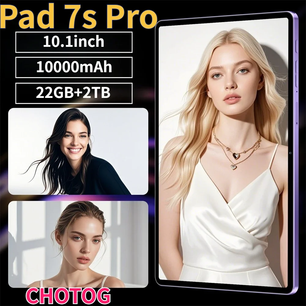 CHOTOG Pad 7s Pro, tableta con batería de 10000 mAh, PC, 5G, doble ranura para tarjeta SIM, pantalla HD de 10,1 pulgadas, 22 GB + 2 TB