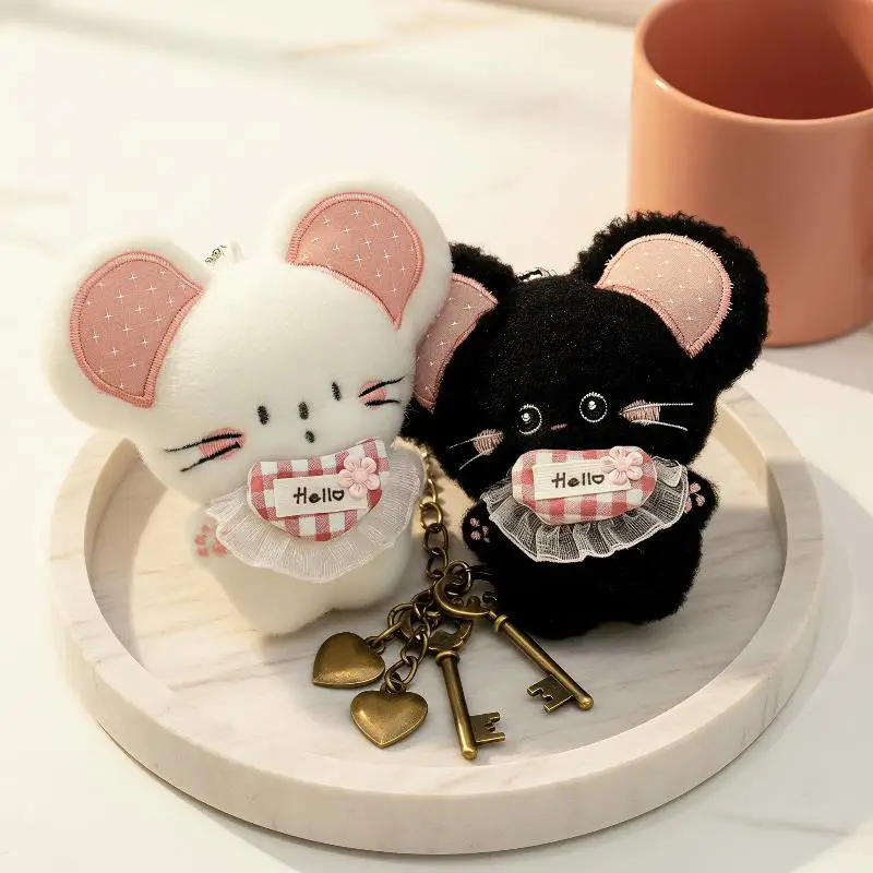 Cute Plush Mouse Doll Keychain Kawaii Fuzzy Animal Pendant Lightweight Stuffed Toy Keyholder for Handbag Charm
