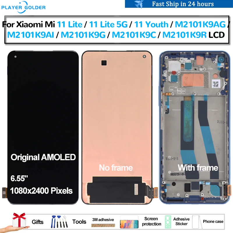 

Original AMOLED For Xiaomi Mi 11 Lite 11 Youth 11 Lite 5G M2101K9AG Pantalla lcd Display Touch Panel Screen Digitizer Assembly