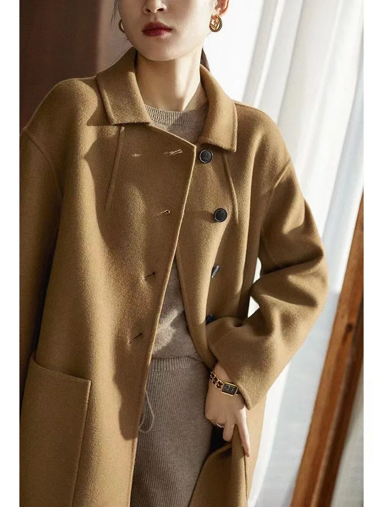 Double-sided cashmere coat women's medium and long autumn and winter 2023 new high-end loose mother over the knee wool coat