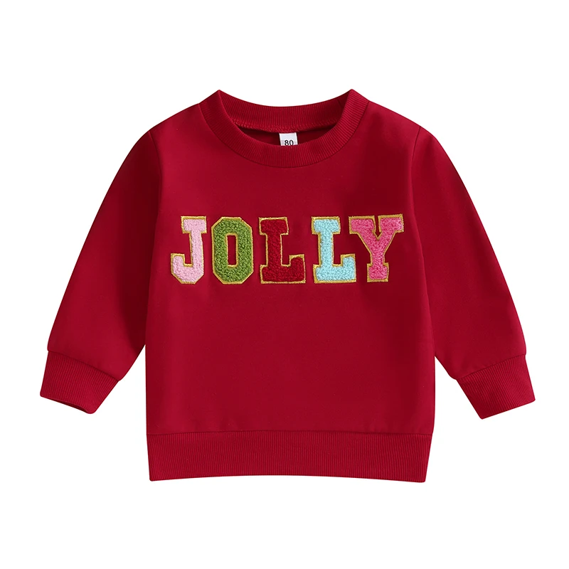 Toddler Girl Christmas Sweatshirts Fuzzy Letter Embroidery Long Sleeve Pullover Tops Baby Winter Clothes