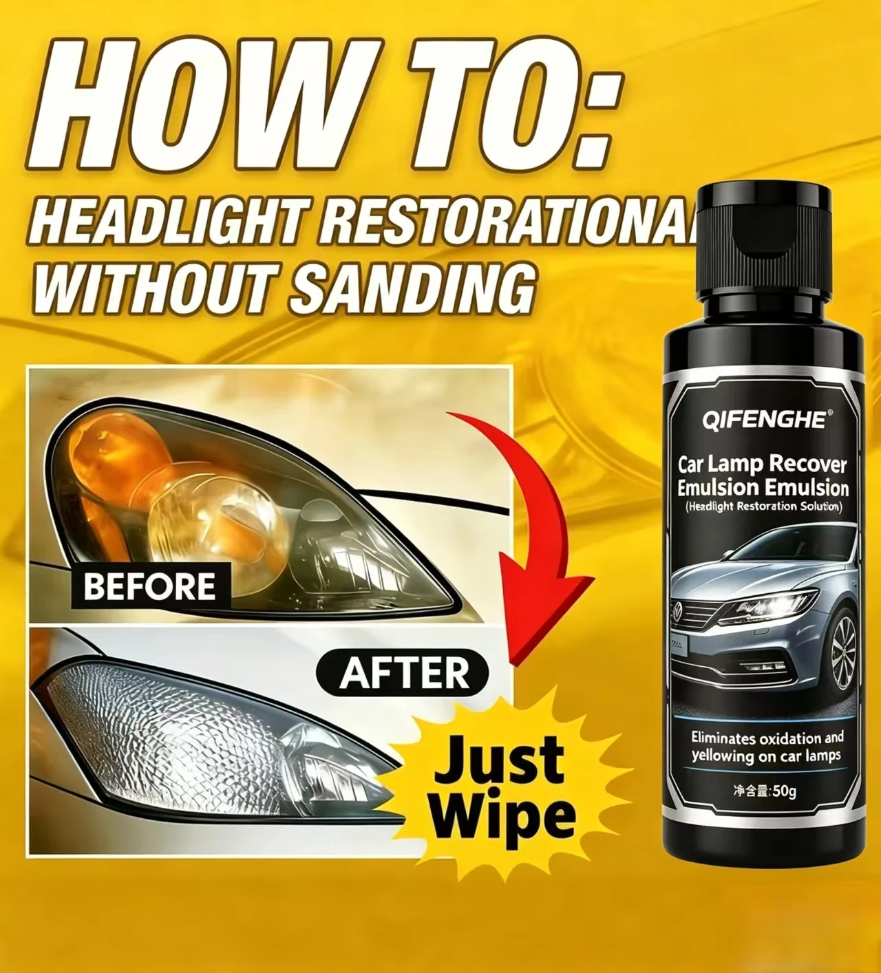 Car Headlight Restoration Solution, Car Lamp Recover Emulsion, Fast Eliminate Yellowing Oxidation Fog Haze for Cloudy Dull Aged