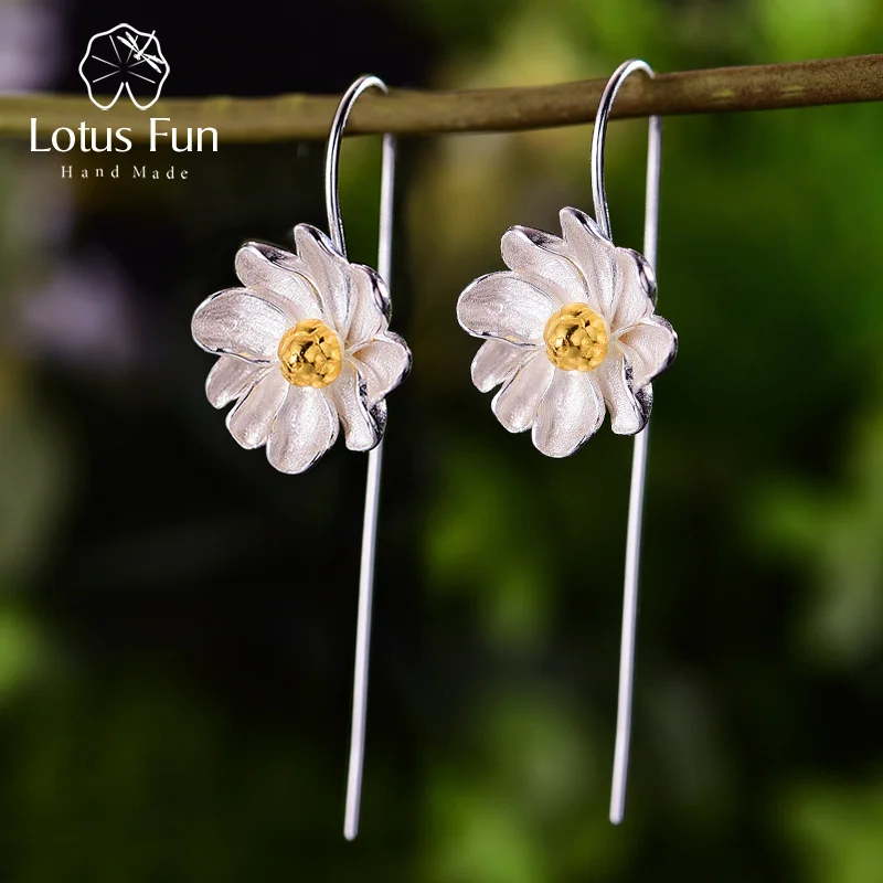 Lotus Fun 18K Gold Jasmine Flower Dangle Earrings Real 925 Sterling Silver Handmade Designer Fine Jewelry Earrings for Women