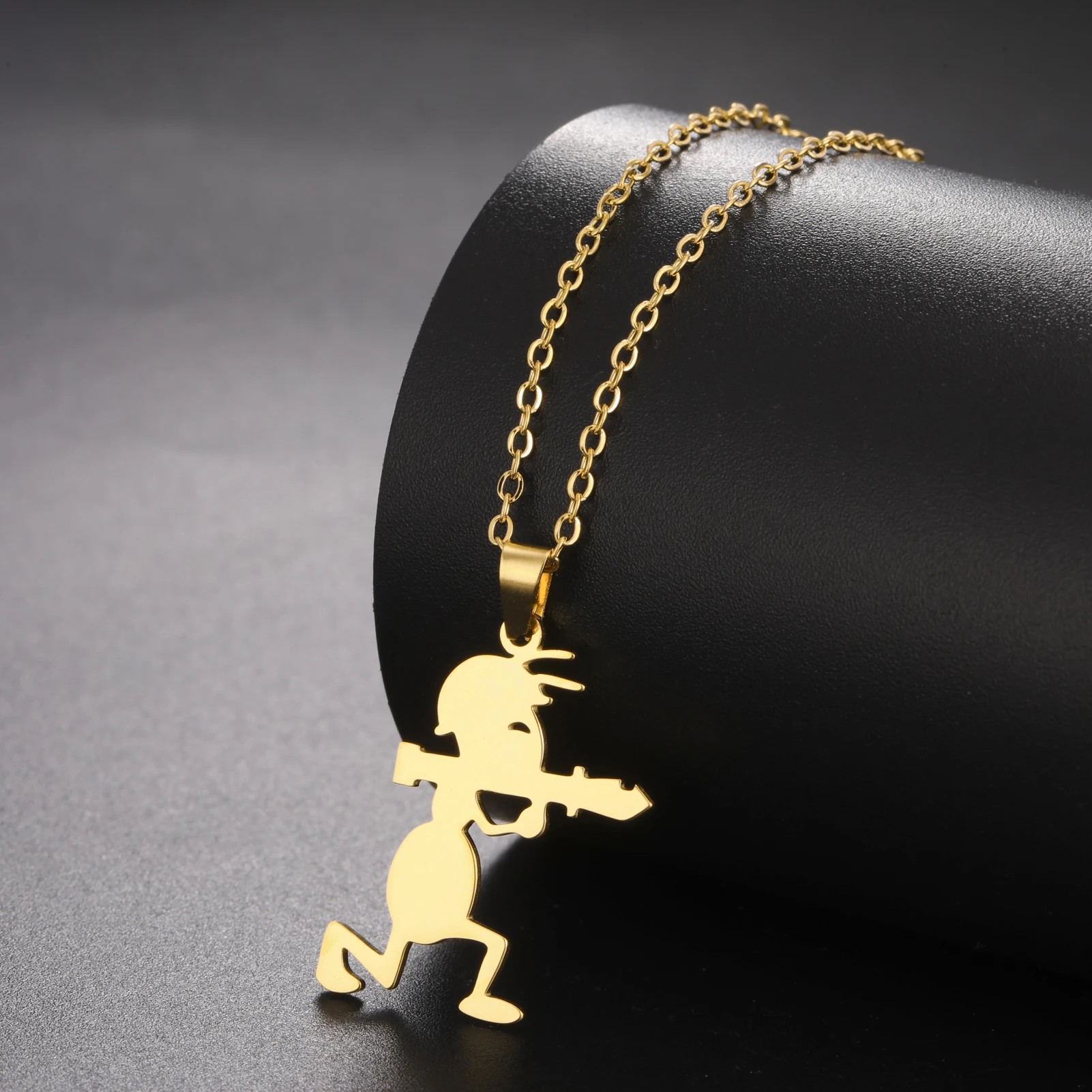 Dreamtimes Ant Weapon Soldier Cartoon Pendant Necklace Stainless Steel Fashion Hip Hop Action Clown Halloween Jewelry Gift