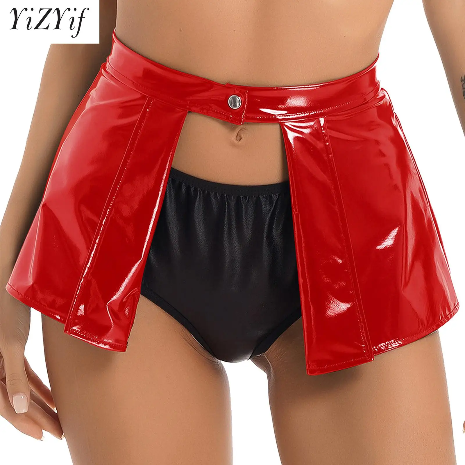 

Women Sexy Hollow Out Bodycon Mini Skirts Wetlook Patent Leather Miniskirt Rave Night Party Punk Costume Pole Dancing Clubwear