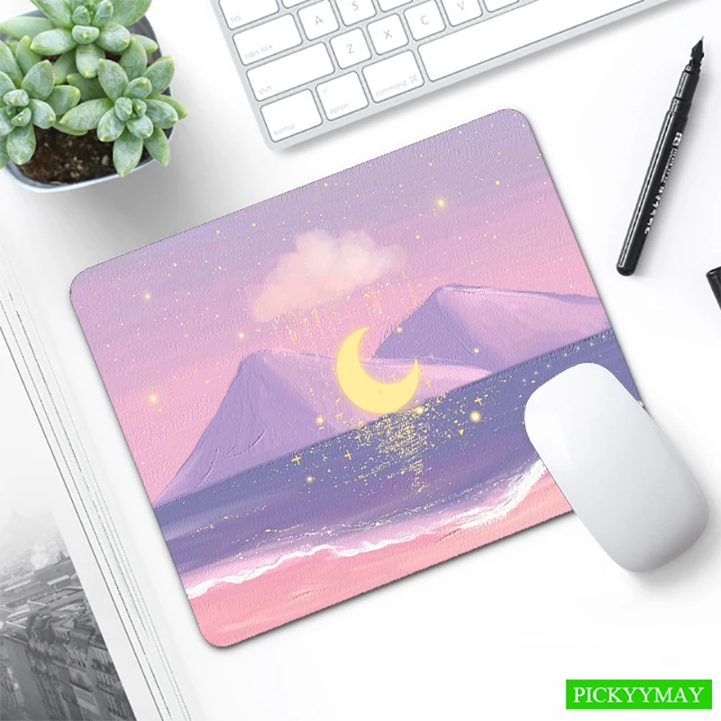 

Purple Kawaii Painting Small Mouse Pad Rubber Table Mat Deskpad Cute Moon Mousepad Laptop Rug Deskmat Office Mausepad 20x25cm