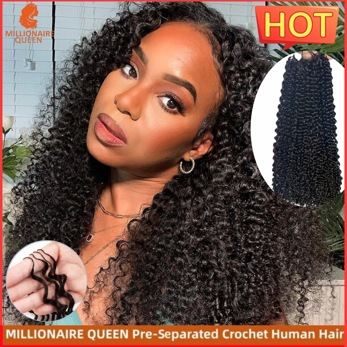 

100% натуральные волосы для наращивания, афро-кудри, бирманские кудри, без узлов, предварительно разделенные, для вязания крючком, пучок волос Feather Hair, Millionaire Queen