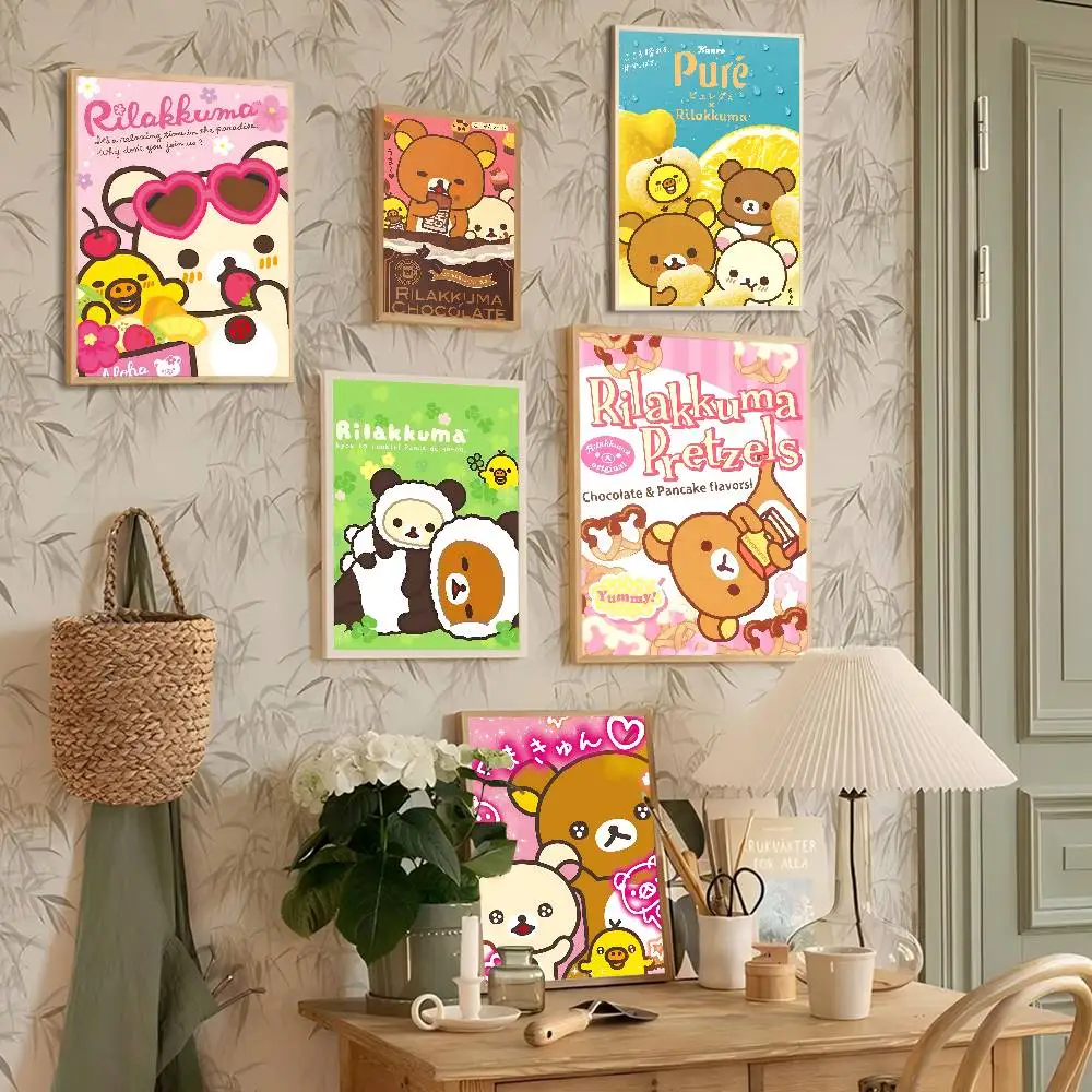 Cute Cartoon R-Rilakkuma Movie Vintage Posters Sticky Vintage Room Home Bar Cafe Decor Kawaii Room Decor