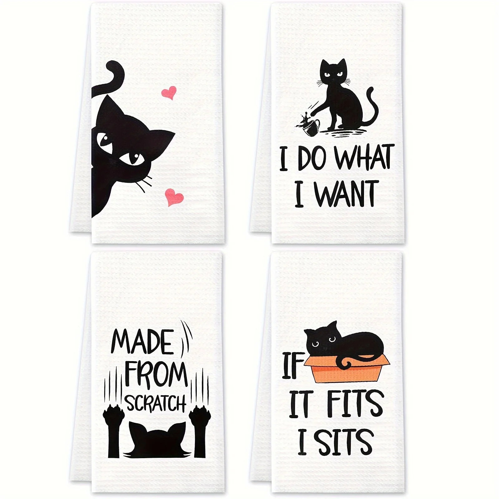 2pcs Funny Cat Kitchen Towels, Housewarming Gifts, Cat Lover, Gifts New Home Tea Towels, Decorative Polyester Dish Towels, Fun H