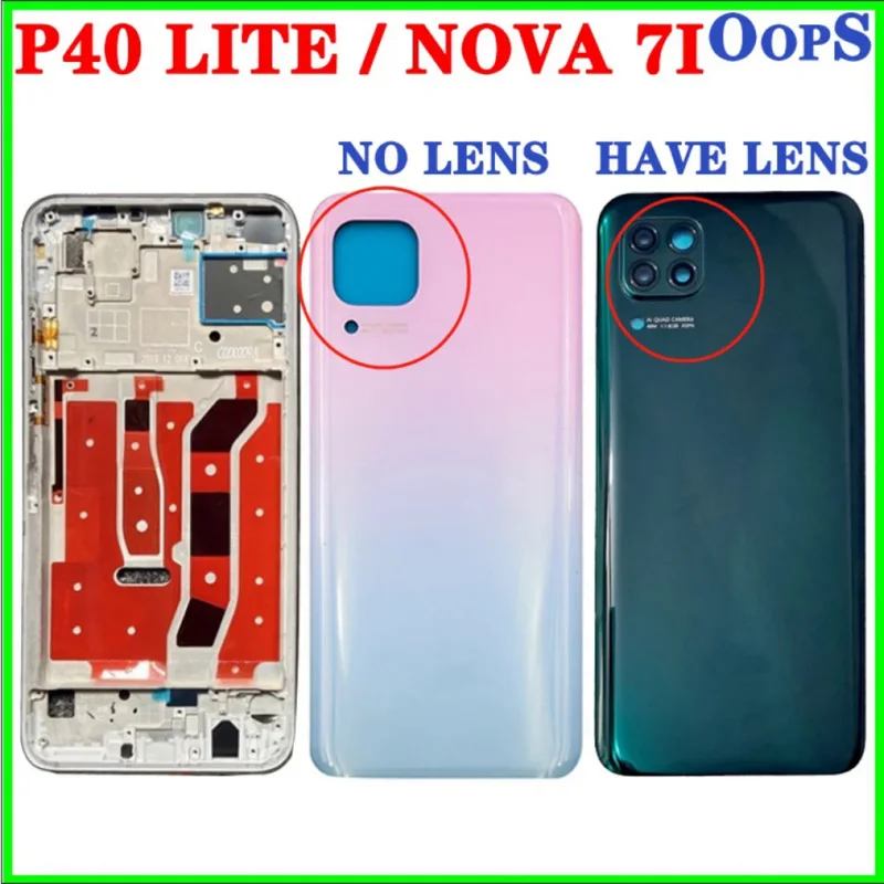 

Frame For Huawei P40 LITE NOVA 7i Back Glass Cover Battery Housing Door Front Middle Frame Camera Lens Nova 7i