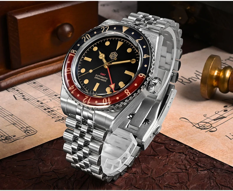 San Martin Men GMT Watch Luxury Automatic Watch Mechanical Wristwatch 20ATM Waterproof C3 Luminous Sapphire Bezel Hangzhou 6460