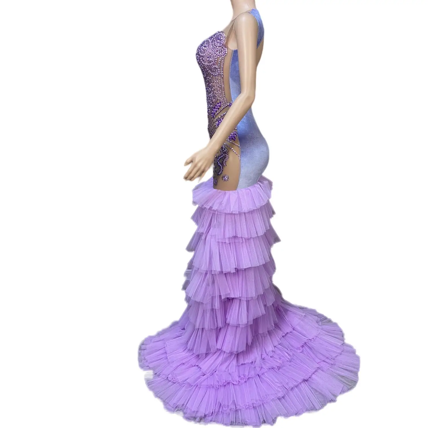 Sexy Long Sparkly Prom Dresses Sheer O-neck Luxury Purple Crystals Diamond Sequin Mermaid Black Girl Prom Party Gowns Ziluolan