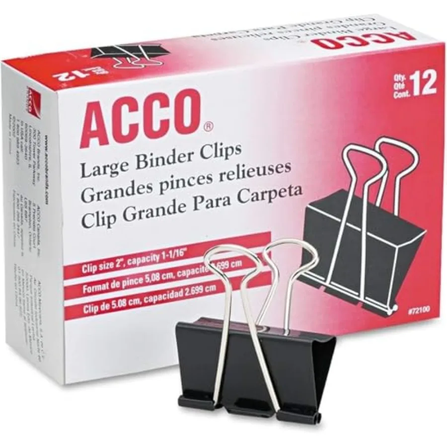 

Binder Clips, Large, 1 Box, 12 Clips/Box 72100