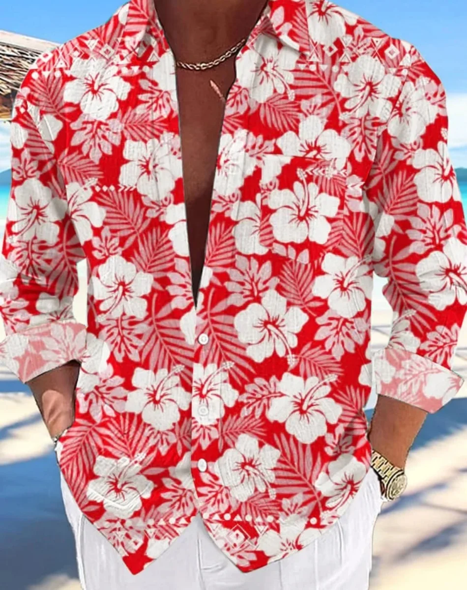 20253D 풀 프린트 하와이 휴가 셔츠 남성용 팜 리프 패턴 버튼 업 비치 셔츠 남성용 반팔 캐주얼 셔츠 의류