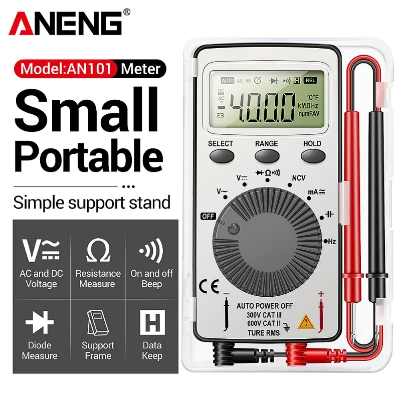ANENG AN101 Mini Digital Multimeter 1999 Counts TRMS NCV AC DC Capacitance Tester
