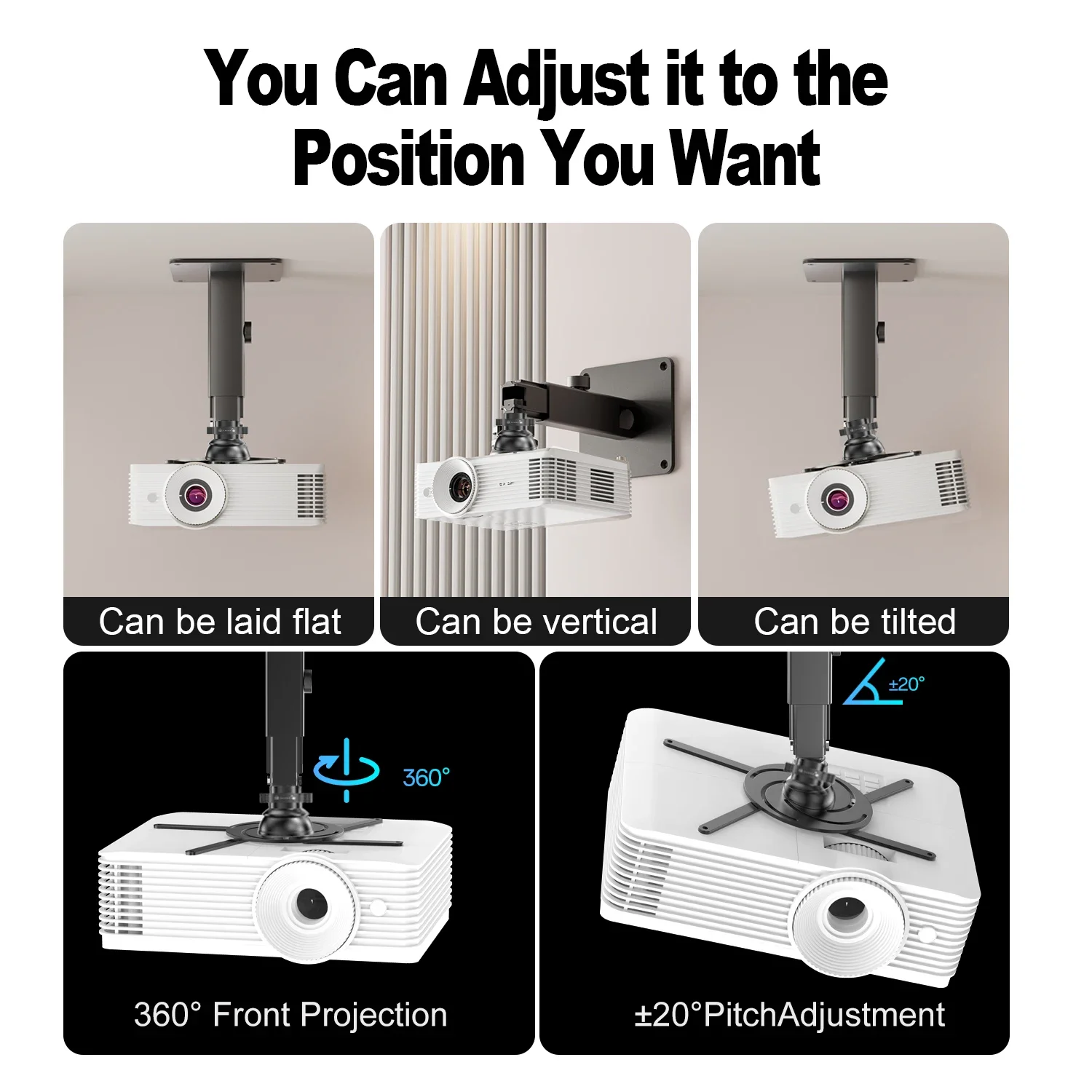 2025 Projector Ceiling Mount/ Hanger/hanging Rack Length Adjustable Projector Lifting Factory Universal Projector Bracket