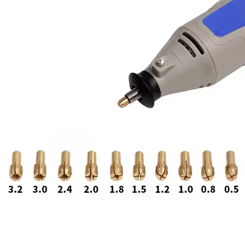 10Pcs/set Drill Chucks Adapter 0.5mm-3.2mm Mini Drill Chucks For Dremel Chuck Adapter Micro Collet Brass For Power Rotary Tool image 2