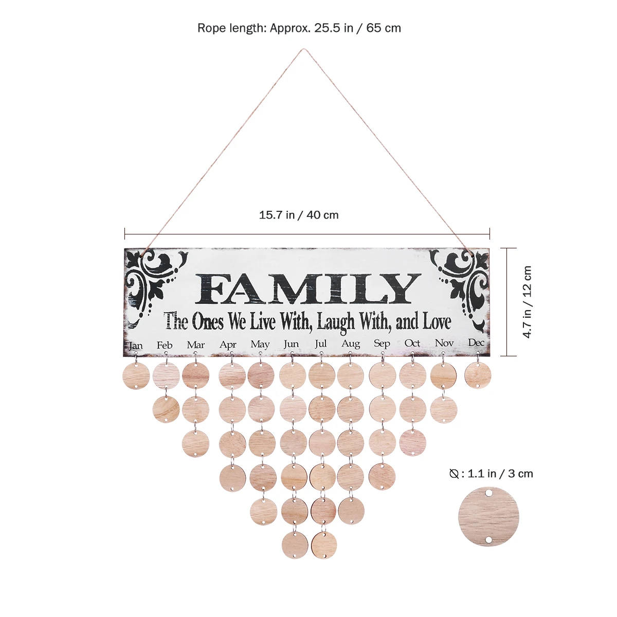 

Wooden Wall Calendar Family Birthday Reminder Birthday Calendar Craft Wall Decor Bamboo Discs System Printed Art