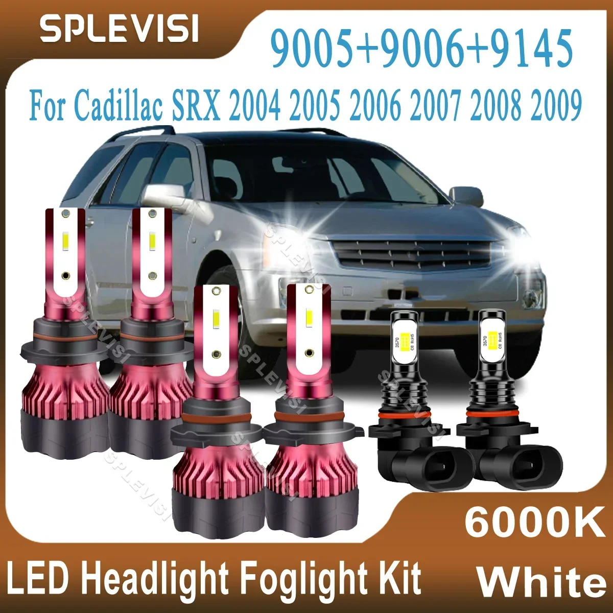 

360 degrees 9005 9006 LED Headlights Hi Low Beam Foglight Replace White For Cadillac SRX 2004 2005 2006 2007 2008 2009