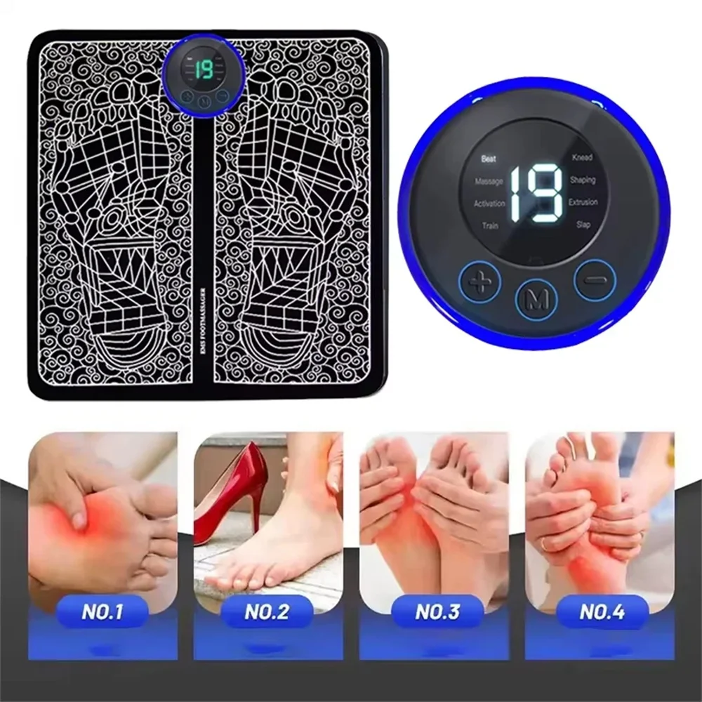 Almofada Massageadora Elétrica Recarregável para Pés com 8 Modos e 19 Níveis para Alívio da Dor, Relaxamento e Promoção da Circulação Sanguínea para Uso Doméstico