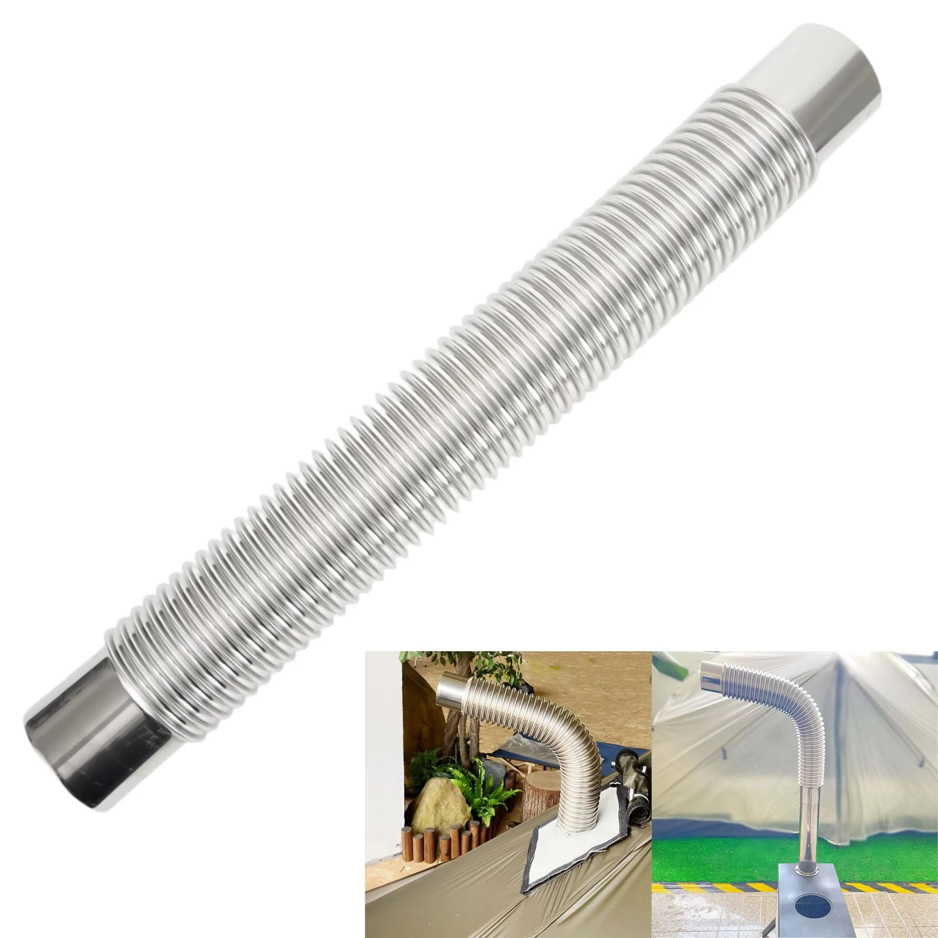 Conducto de estufa de leña, conducto de escape de acero inoxidable, manguera de ventilador ajustable para estufa de pellets, entrada de aire fresco, 1 ud.