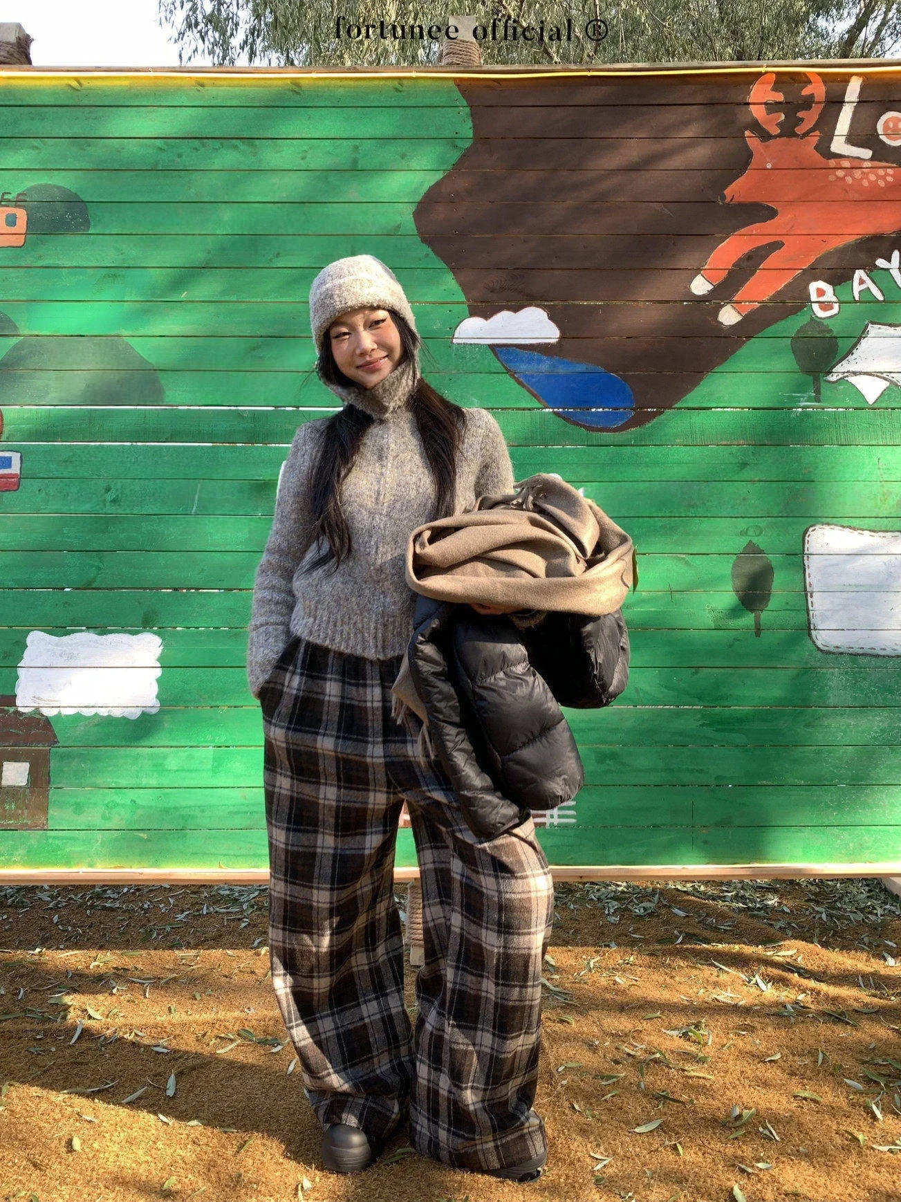 

Женские широкие брюки Fortunee в клетку на осень-зиму, свободные повседневные брюки с высокой талией, прямые длинные брюки для работы и отдыха