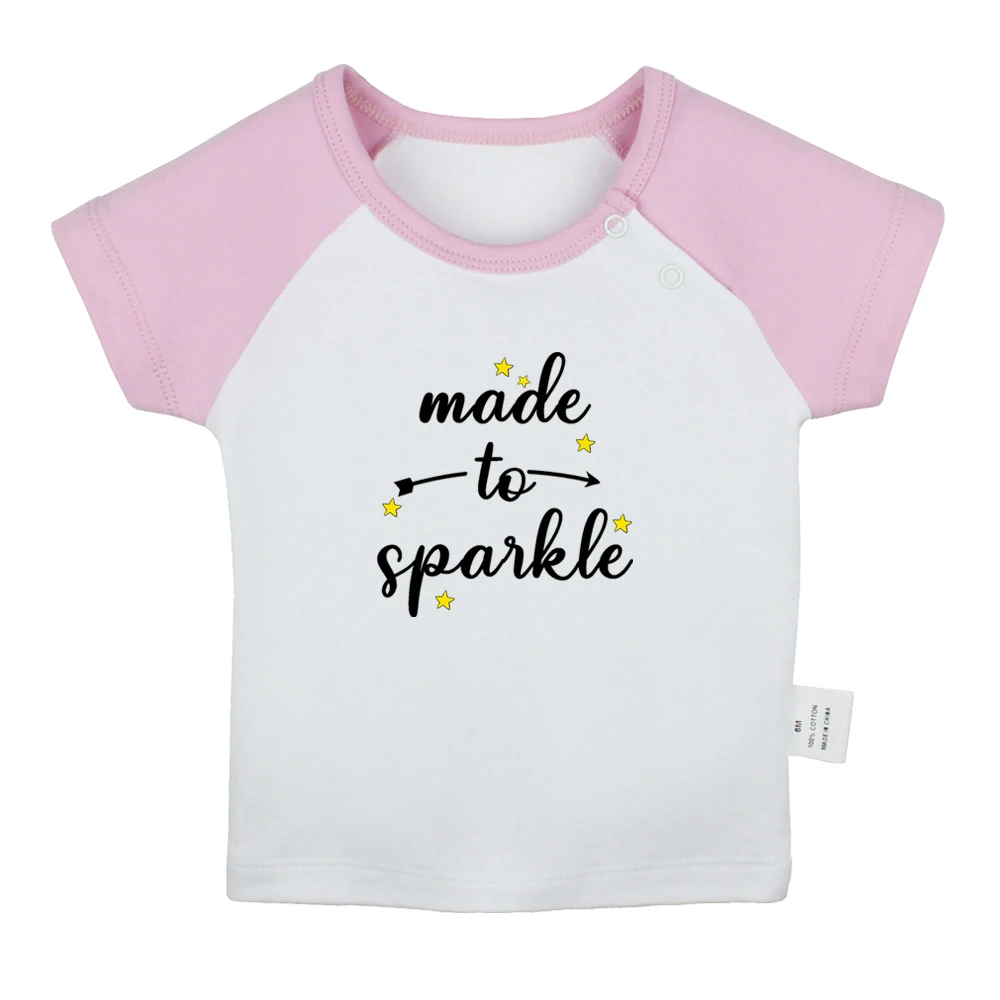 iDzn New Made To Sparkle Fun Graphic Baby T-shirts Cute Boys Girls Tees Infant Short Sleeves T shirt Newborn Clothes Kids Tops