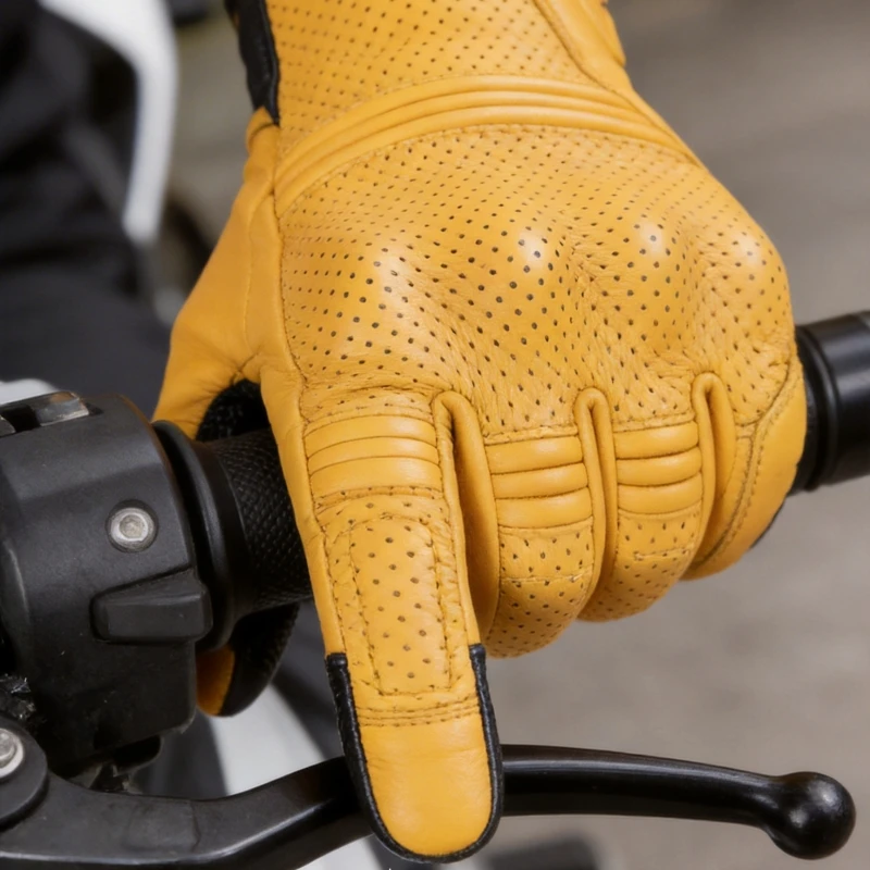 

Men Women Yellow Retro Leather Motorcycle Gloves With Holes/Without Holes Racing Motocross Off-Road MX MTB Cycling Gear Gloves