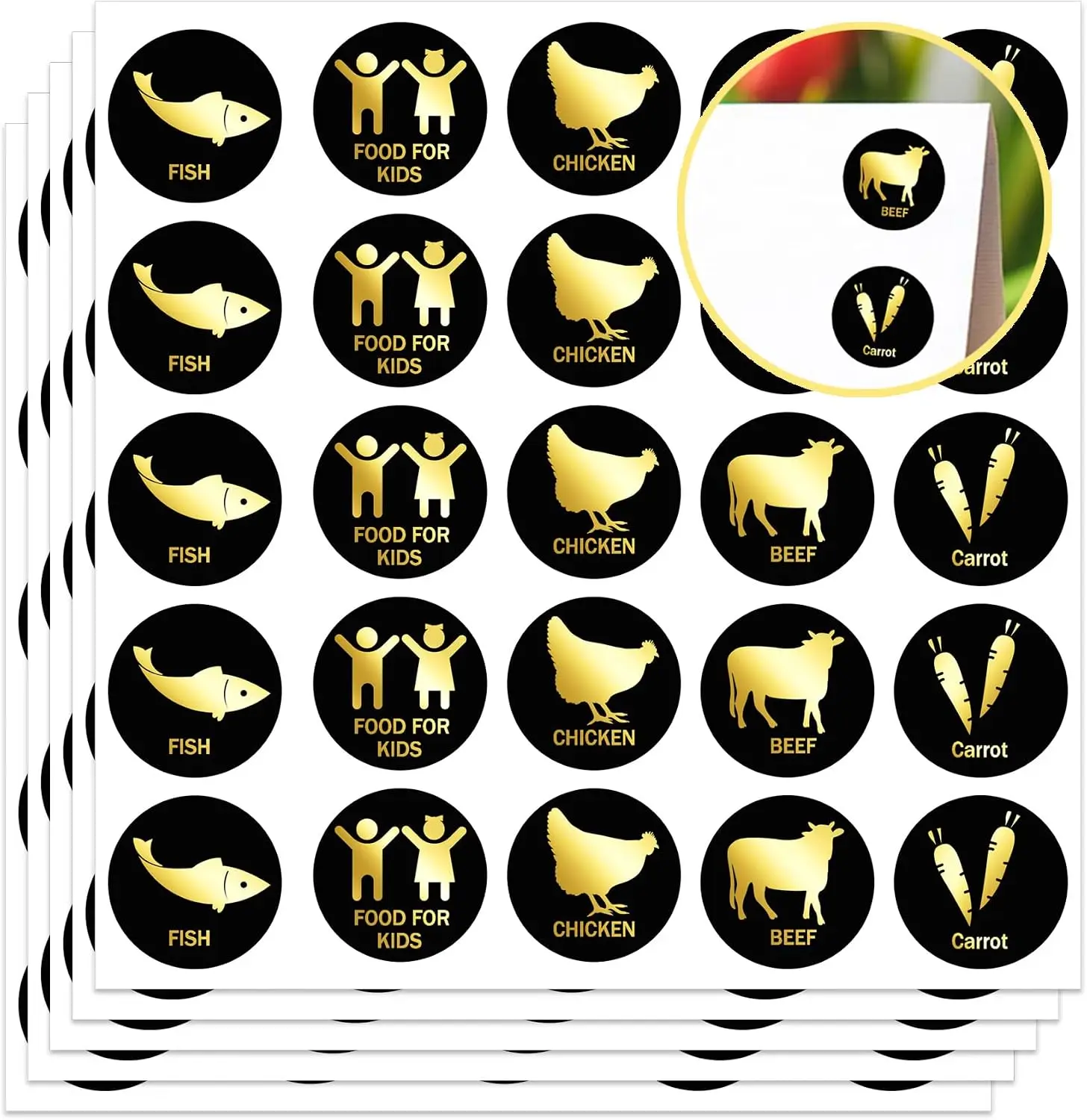 300 Pcs 0.6 Inch Wedding Meal Stickers for Place Cards 5 Styles Meal Choice Indicator Reception Food Label