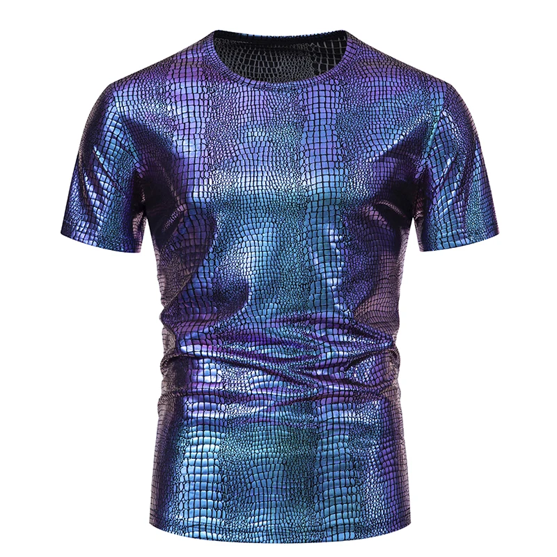 Summer Men\'s Shiny Metallic T Shirt Fashion Gold Stage Costume Short Sleeve Top Tees Disco Party NightClub T-Shirts