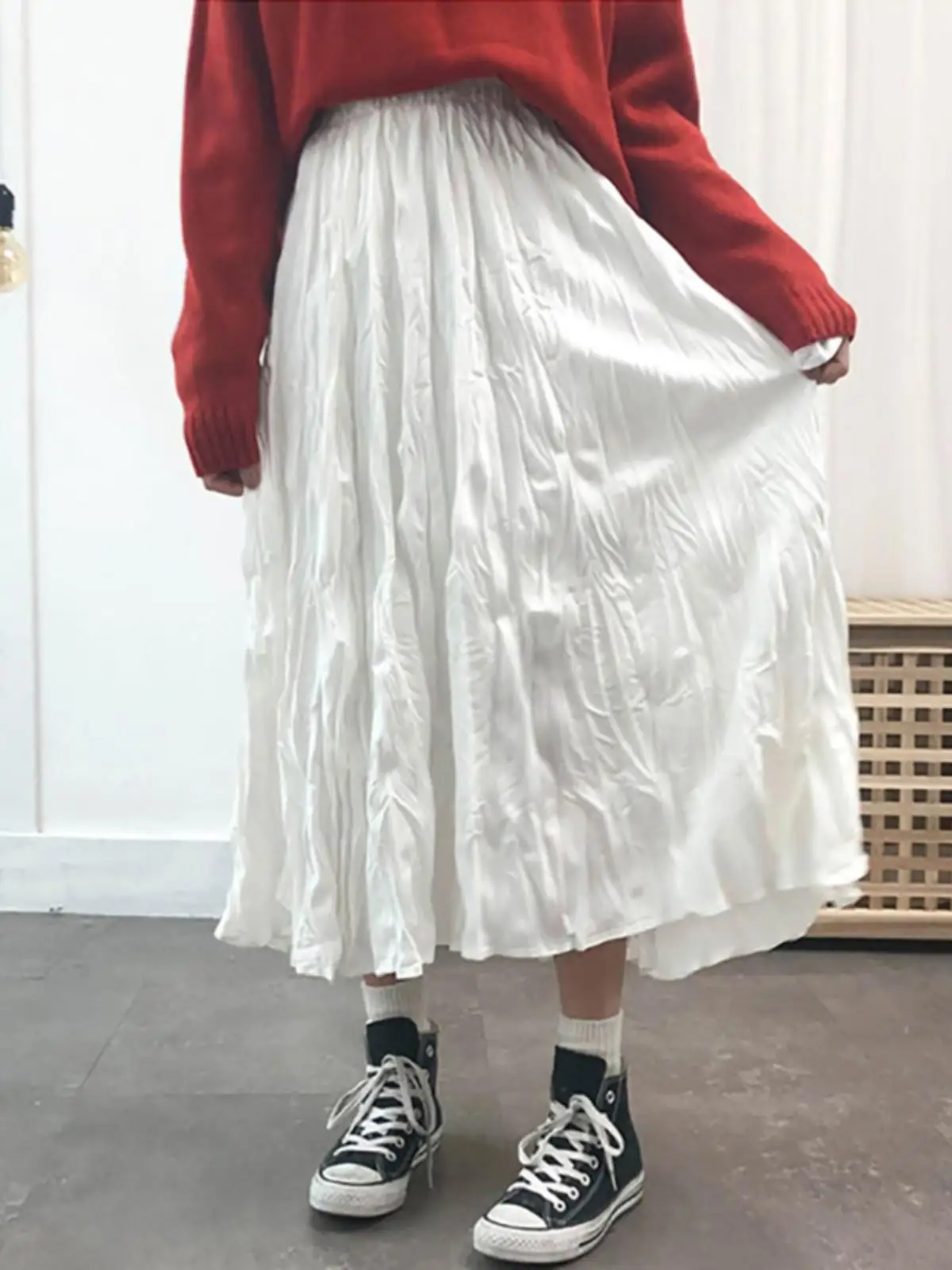 High Waist Skirts Women Pleated Midi A-line Faldas Comfortable Minimalist Youthful Literary Girlish Personality Temper Vintage