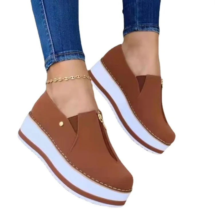 Fashion Patchwork Women Shoes Plus Sizes Spring Autumn New Platform Casual Sports Ladies Footwear Round Toe Front Zipper Outdoor