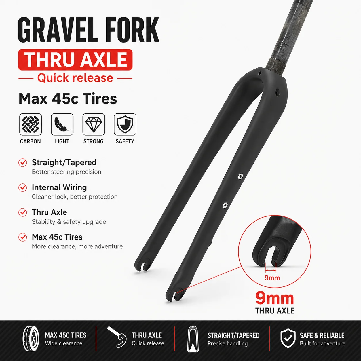 700C Full Carbon Fiber Gravel Road Bike - New Model Cyclocross Travel Flat Disc Brake QR Front Fork Straight Tapered