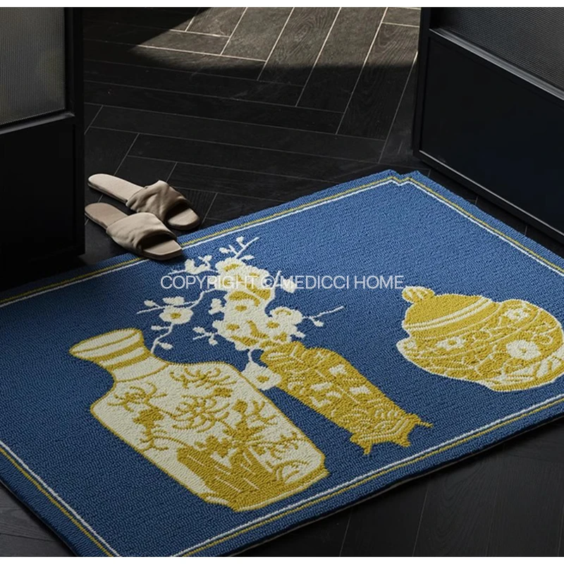 Medicci Home Antique Style Vases Ginger Jar Wool Hand Knotted Chinese Rug Artisans Crafted Luxury Carpet Floor Mat Gold On Navy