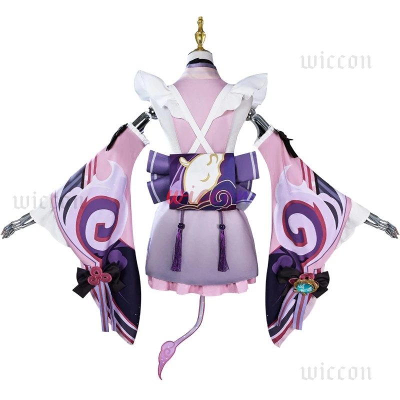 ゲンシン-女性用ウィッグ付きコスプレ衣装,ピンク,パープル,帽子,小道具,緑のウィッグ,女の子,パーティー,ハロウィーン,インパクト,ユメミズキ