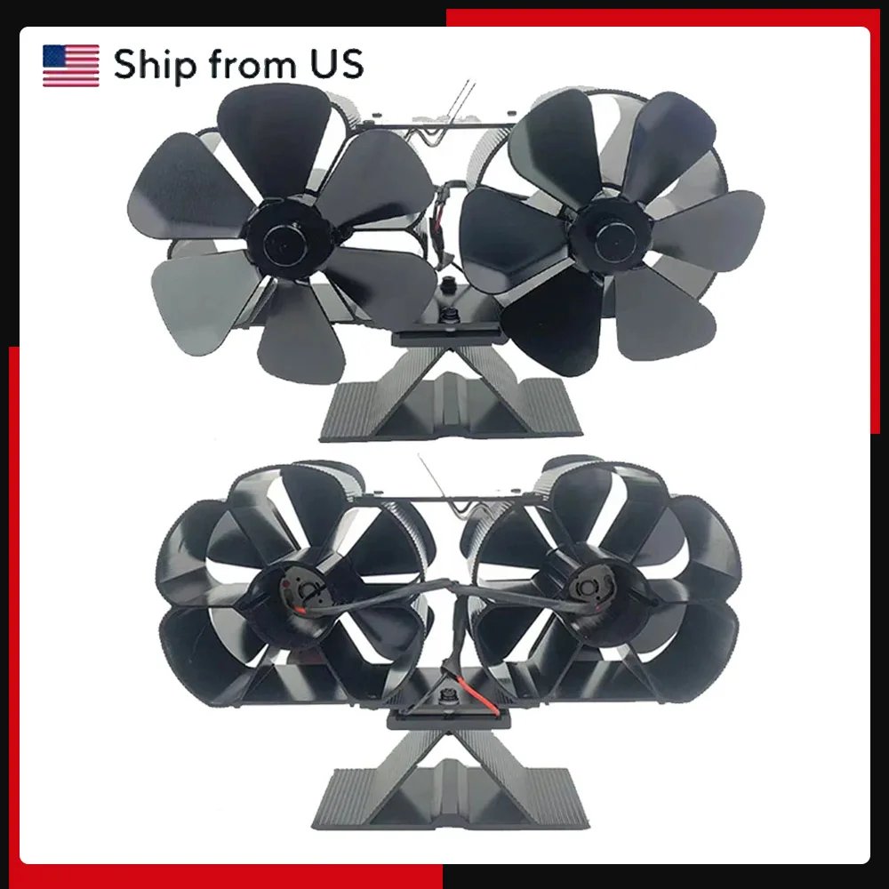 

Wood Stove Fan Heat Powered Dual Silent Motors 6 Blades Non-Electric Heat Activated Fireplace Fan with Bracket and Magnetic Ther