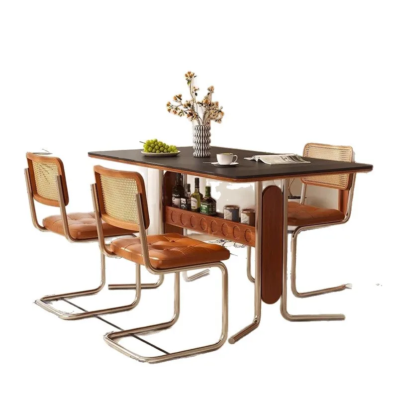 

Solid wood sintered stone dining table, home modern minimalist small apartment, French cream-style dining table