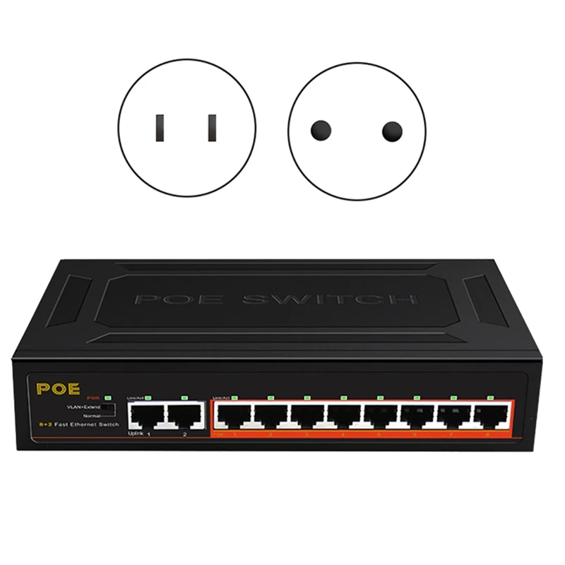 

10 Ports POE Switch 100Mbps Ethernet Smart Switch 8 Poe+2 Uplink Office Home Network Hub Adapter For IP Camera